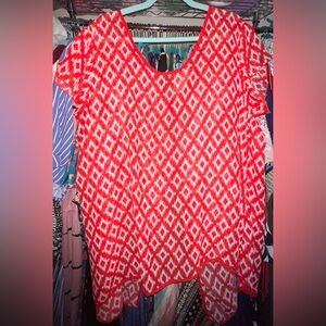 Red & White sheer cover-up shirt